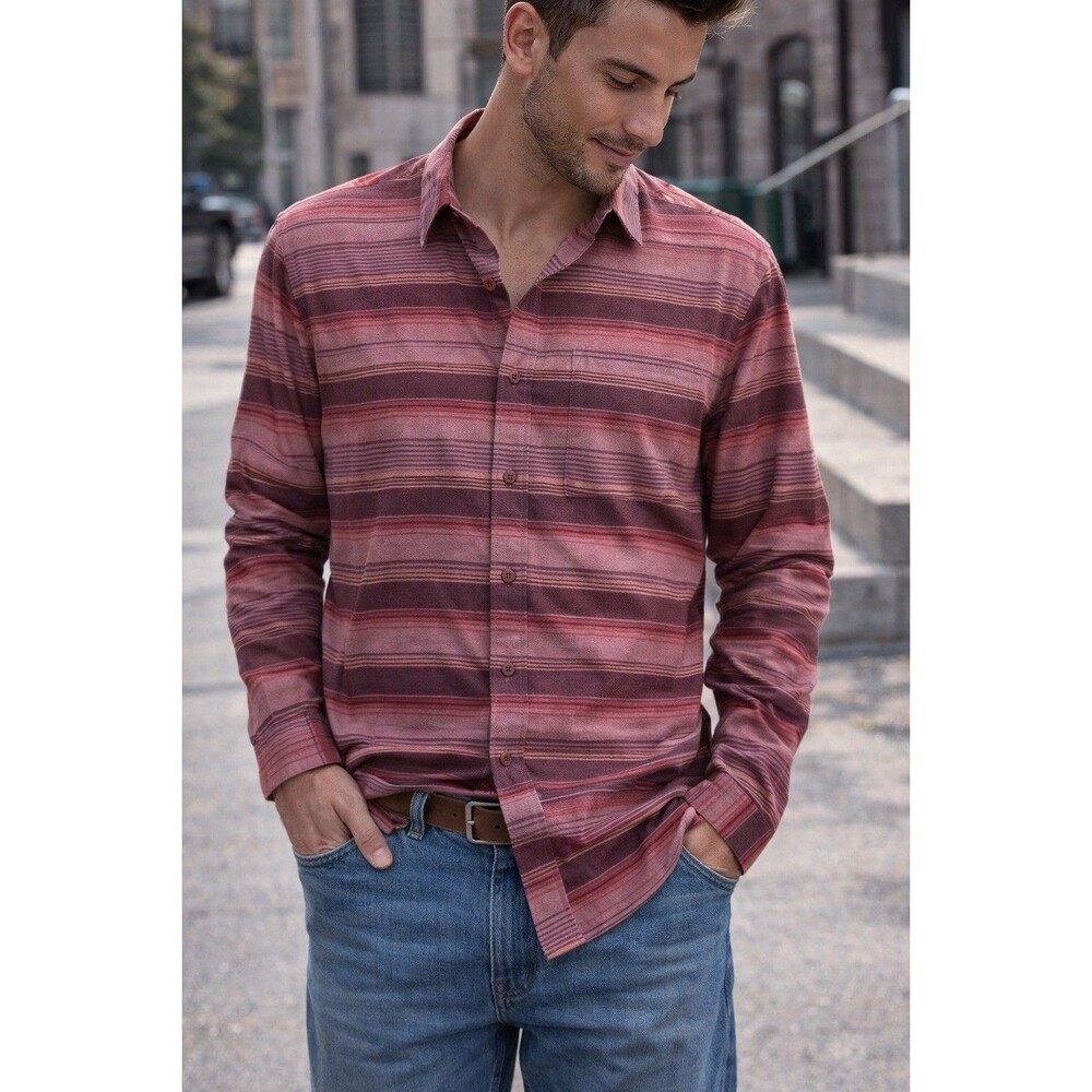 Impact Collections Mens Striped Button Down Shirt Casual Streetwear Soft M